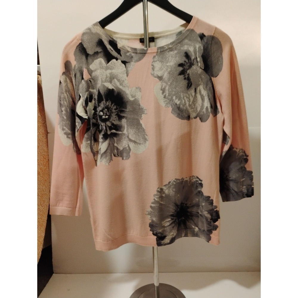 Ladies Talbots‎ 3/4 Sleeves Pullover Pink/Grey Print Sweater Sz S